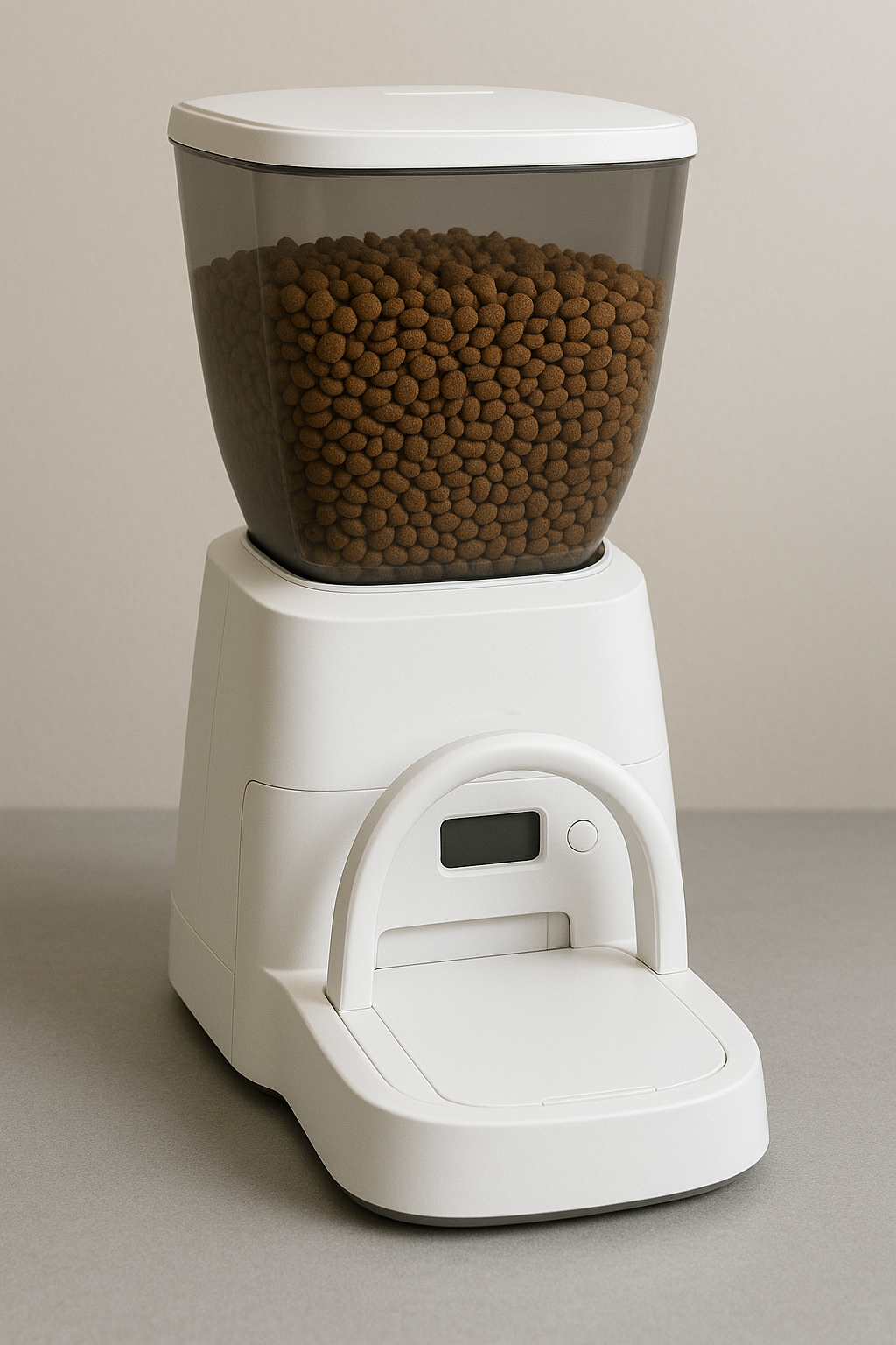 Cat feeder with microchip guard and kibble reservoir