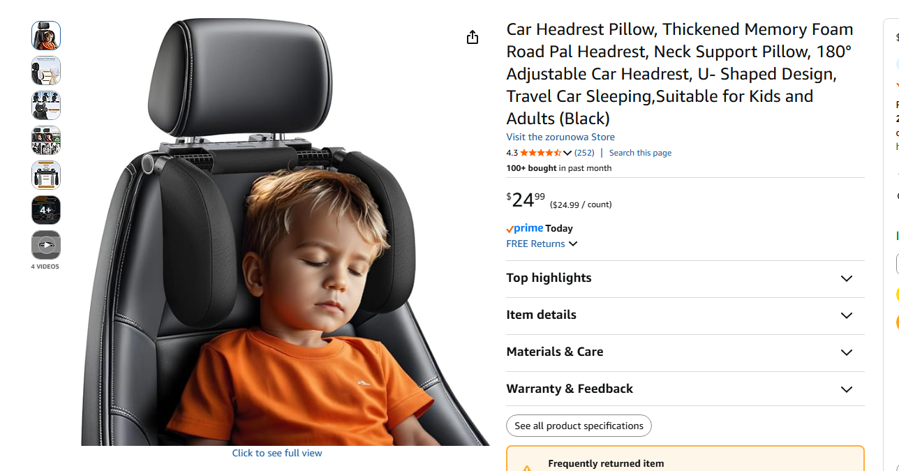 Tesla-Compatible Adjustable Car Headrest Neck Support Pillow