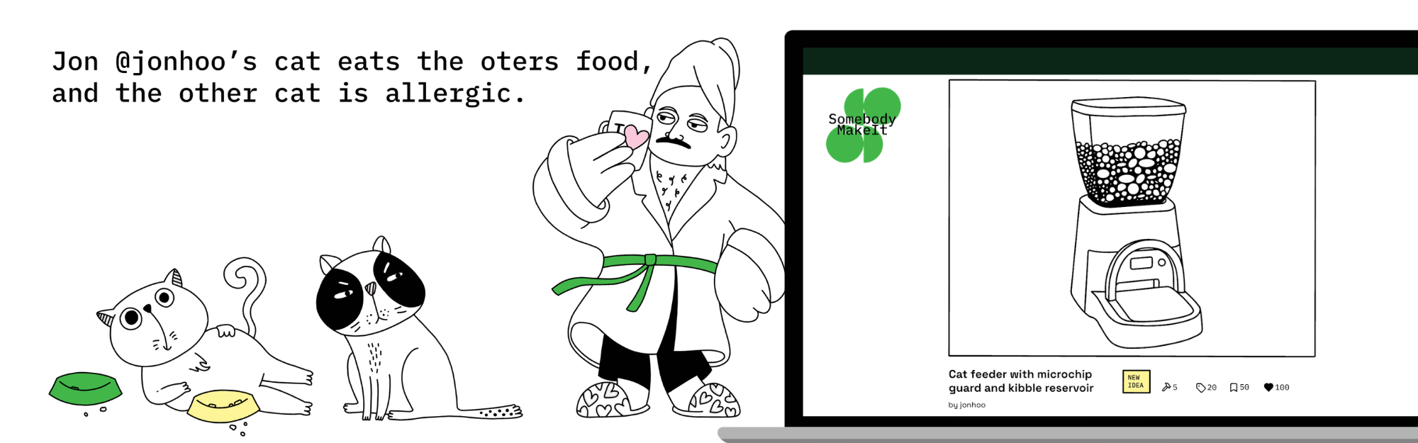 Cat feeder with microchip guard and kibble reservoir